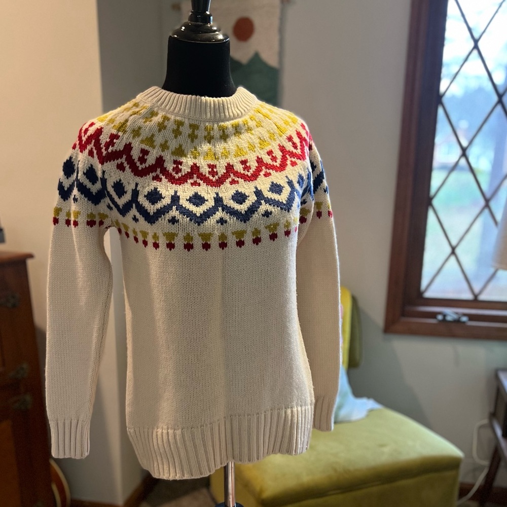 J. Crew Wool Blend Cream, Yellow, Blue, and Red Sweater Women’s Sz S